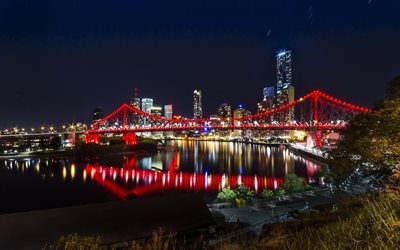 a ponte do porto de sydney, sydney, noite, austrália, luzes, a ponte