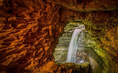 usa, waterfall, cave, rock, cavern cascade