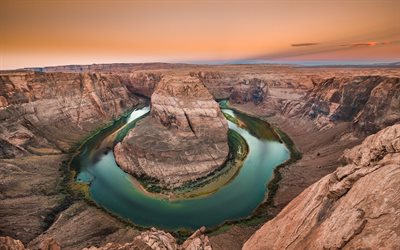 puesta de sol, roca, colorado, la curva del río, horseshoe bend, arizona, estados unidos, la curva de la herradura