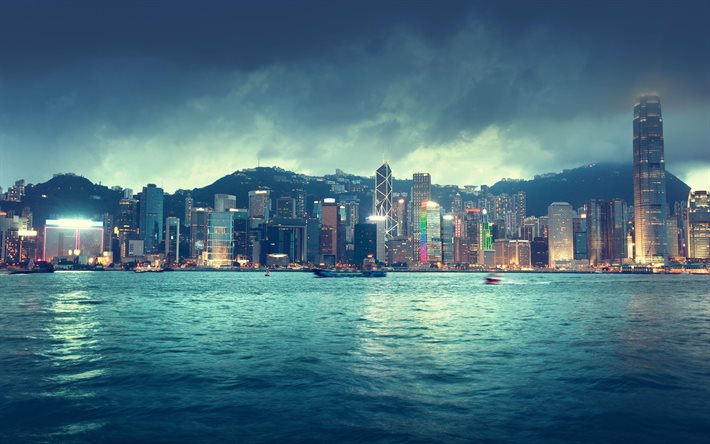 香港, 高層ビル群, 中国, 建物
