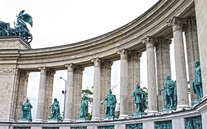 budapest, heroes square, hungary, monument, millennium monument