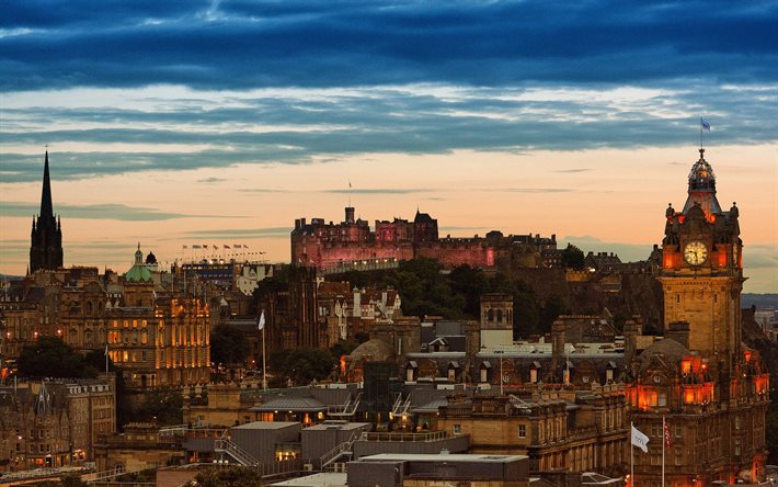 evening city, twilight, edinburgh, scotland