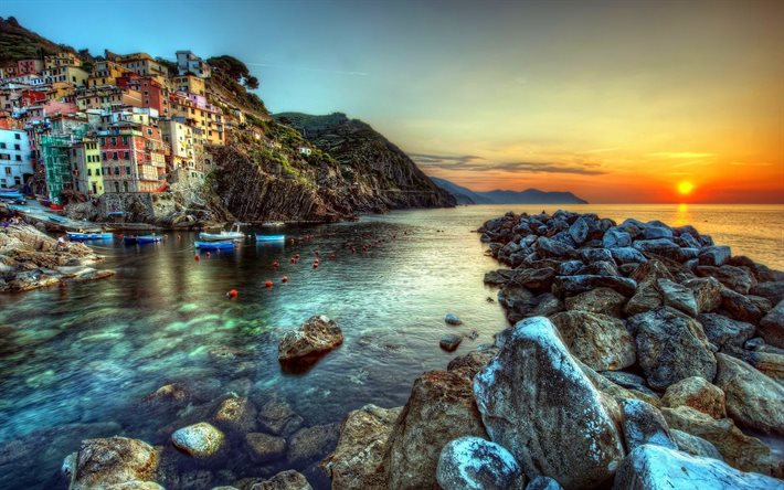 costa, de italia, hogar, puesta de sol, italia, rock