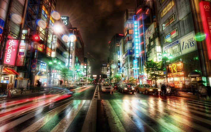 Japonya, tokyo, sokak, ışıklar, gece