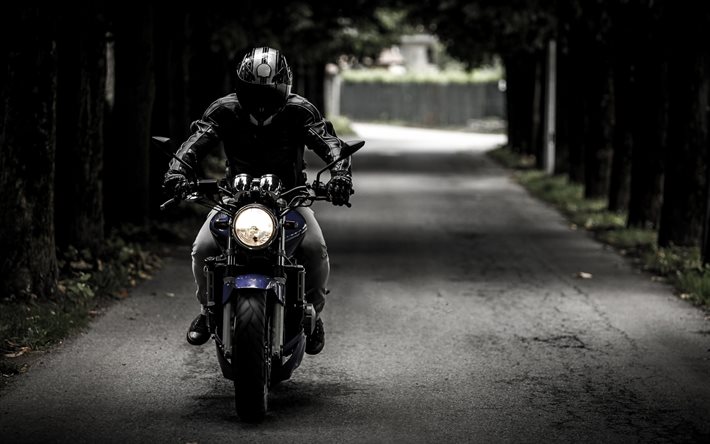 motociclista, estrada, motocicleta