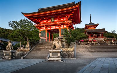kiyomizu-dera temple, sculpture, kyoto, japan, sunset, gate neo, deva gate