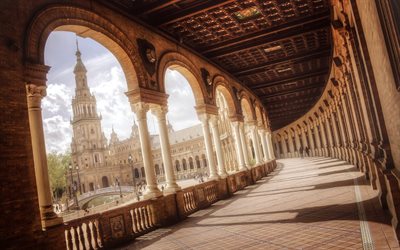 القصر, الأعمدة, بلازا إسبانيا, العمارة, اشبيلية, إسبانيا