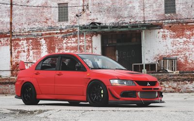tuning, sports cars, red lancer, evo 9