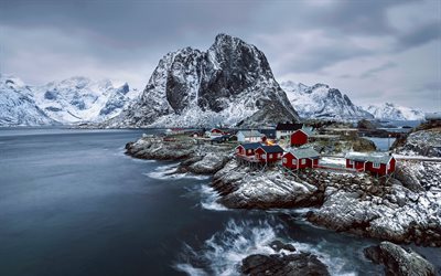 lofoten Adaları, Köyü, evleri, Norveç Denizi, adalar, Norveç