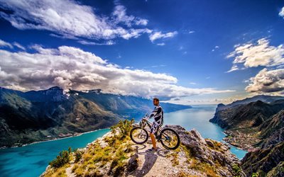 cyclist, mountain bike, the top of the mountain, summer