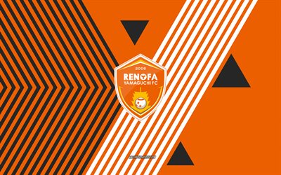 logo renofa yamaguchi fc, 4k, squadra di calcio giapponese, sfondo arancione linee bianche, renofa yamaguchi fc, lega j2, giappone, linea artistica, stemma del renofa yamaguchi fc, calcio