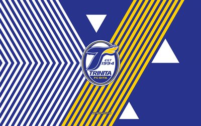 oita trinita logo, 4k, japanische fußballmannschaft, hintergrund mit blauen weißen linien, oita trinita, j2 liga, japan, strichzeichnungen, oita trinita emblem, fußball