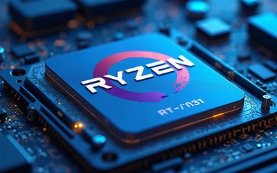 dunkelblaues ryzen 3d logo, 4k, dunkelblaues motherboard, amd ryzen logo, ryzen logo, ryzen emblem, dunkelblauer technologiehintergrund, ryzen, 3d ryzen logo, amd ryzen