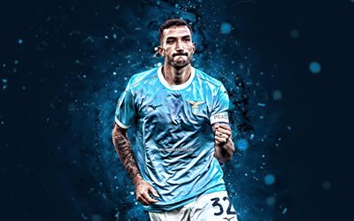 4k, danilo cataldi, fundo abstrato azul, lácio, série a, jogadores de futebol italianos, danilo cataldi 4k, futebol, luzes de néon azuis, lácio fc, ss lácio, danilo cataldi lácio