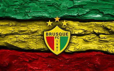 Brusque FC wooden logo, 4k, green yellow wooden background, Brazilian Serie C, soccer, Brusque FC logo, football, Brusque FC emblem, Brusque FC, Brazilian football club, Brusque