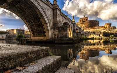 rom, tiberfloden, bro, castel sant angelo, italien