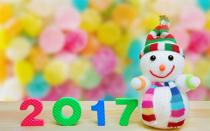 Happy New Year 2017, snowman, christmas, New Year