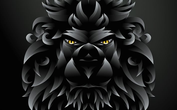 schwarzer löwe, 3d-kunst, kreative, vactor kunst -, cartoon-löwe, raubtier