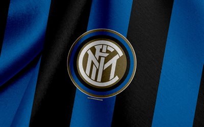 Inter Milan FC, Internazionale FC, Italian football team, black and blue flag, emblem, fabric texture, logo, Italian Serie A, Milan, Italy, football