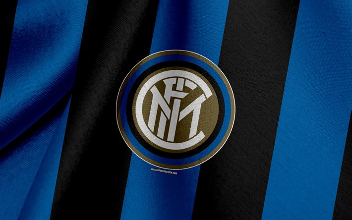 Inter Milan FC, FC Internazionale, nazionale italiana di calcio, blu, nero, bandiera, simbolo, texture tessuto, logo, Serie A italiana, Milano, Italia, calcio