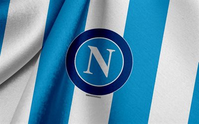 ssc napoli, italienskt fotbollslag, vit blå flagga, emblem, tygstruktur, logotyp, italienska serie a, neapel, italien, fotboll