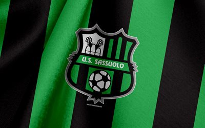 US Sassuolo, İtalyan futbol takımı, yeşil, siyah bayrak, amblem, kumaş, doku, logo, İtalyan Serie A, Sassuolo, İtalya, futbol