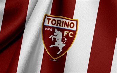 torino fc, italienskt fotbollslag, brunvit flagga, emblem, tygstruktur, logotyp, italienska serie a, turin, italien, fotboll