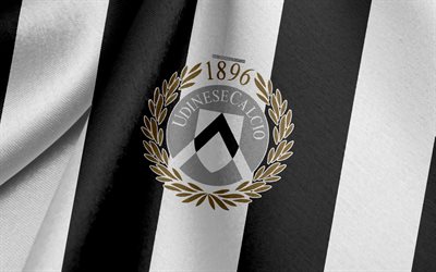 Udinese, nazionale italiana di calcio, grigio, bianco, bandiera, simbolo, texture tessuto, logo, Serie A, Udine, Italia, calcio, Udinese Calcio