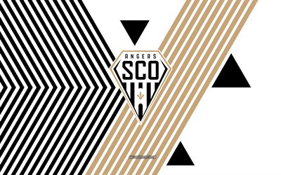 angers sco  logo, 4k, ranskan jalkapallojoukkue, mustat valkoiset viivat taustalla, angers sco, ligue 1, ranska, viivapiirros, angersin sco tunnus, jalkapallo, angers fc
