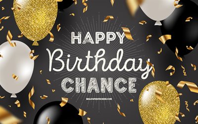 4k, Happy Birthday Chance, Black Golden Birthday Background, Chance Birthday, Chance, golden black balloons, Chance Happy Birthday