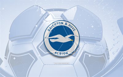 Brighton and Hove Albion glossy logo, 4K, blue football background, Premier League, soccer, english football club, Brighton and Hove Albion 3D logo, Brighton and Hove Albion emblem, Brighton and Hove Albion FC, football, sports logo, Brighton and Hove Albion