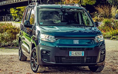 Fiat E-Doblo, 4k, minivans, 2023 cars, HDR, electric cars, Blue Fiat E-Doblo, 2023 Fiat E-Doblo, italian cars, Fiat