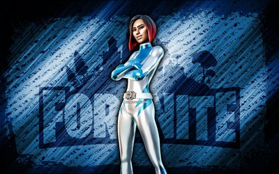 Firebrand Fortnite, 4k, blue diagonal background, grunge art, Fortnite, artwork, Firebrand Skin, Fortnite characters, Firebrand, Fortnite Firebrand Skin