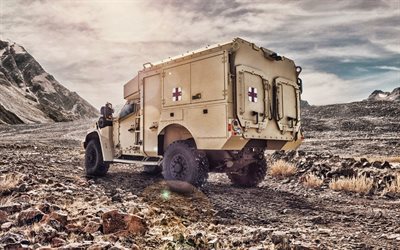 Oshkosh M-ATV, medical armored car, American wheeled armored car, medical Oshkosh M-ATV, modern armored vehicle, medical ambulance
