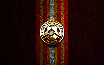 logotipo dorado de la selección nacional de fútbol de armenia, 4k, fondo de piedra roja, uefa, selecciones nacionales, logotipo de la selección de fútbol de armenia, fútbol, equipo de fútbol de armenia, selección de fútbol de armenia