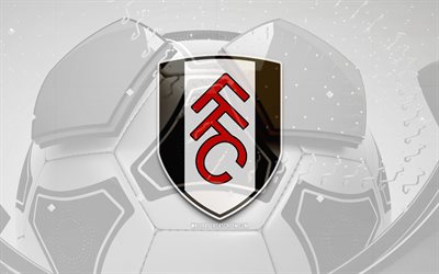 Fulham FC glossy logo, 4K, black football background, Premier League, soccer, english football club, Fulham FC 3D logo, Fulham FC emblem, Fulham FC, football, sports logo, FC Fulham