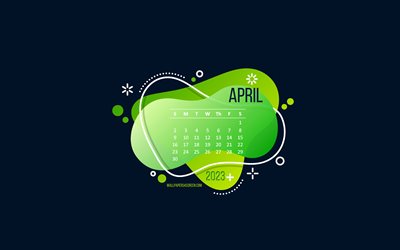 calendario aprile 2023, sfondo blu, elemento creativo verde, 2023 concetti, calendari 2023, aprile, arte 3d