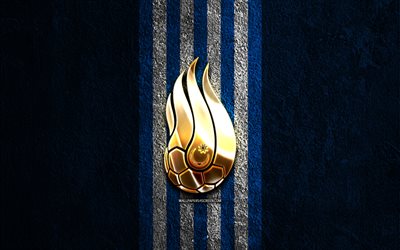 azerbajdzjans fotbollslandslags gyllene logotyp, 4k, blå sten bakgrund, uefa, landslag, azerbajdzjans fotbollslandslags logotyp, fotboll, azerbajdzjans fotbollslag, azerbajdzjans fotbollslandslag