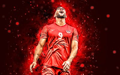 Lucas Cavallini, 4k, red neon lights, Canada National Football Team, soccer, footballers, red abstract background, canadian football team, Lucas Cavallini 4K