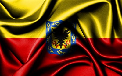 bogota flagga, 4k, colombianska städer, tygflaggor, bogotas dag, bogotas flagga, vågiga sidenflaggor, colombia, städer i colombia, bogota