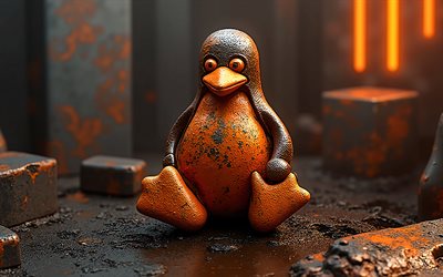 logotipo naranja de linux, 4k, linux, luz de neón naranja, emblema de linux, signo de linux, arte grunge, pingüino linux, fondo naranja, logotipo de linux, escena grunge, logotipo de pingüino de linux 3d
