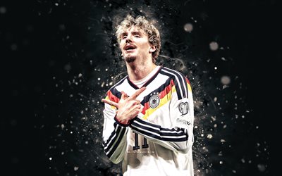 Nick Woltemade, 4k, persona celebration, white neon lights, Germany national football team, UEFA, Nick Woltemade 4K, German footballers, football, soccer, national teams, Nick Woltemade Germany Team