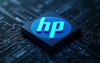 logotipo de hp, hewlett packard, fondo de tecnología negro, emblema de hp, logotipo azul de hp, logotipo de hewlett packard, placa madre, caballos de fuerza