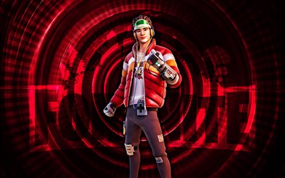 케이드 포트나이트, 4k, 붉은 나선형 배경, 포트나이트, 창의적인, 케이드 스킨, 포트나이트 케이드 스킨, 케이드, 포트나이트 캐릭터