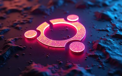 ubuntu glödande logotyp, 4k, linux ubuntu, ubuntu logotyp, ubuntu emblem, svart bakgrund, ubuntu lila logotyp, ubuntu