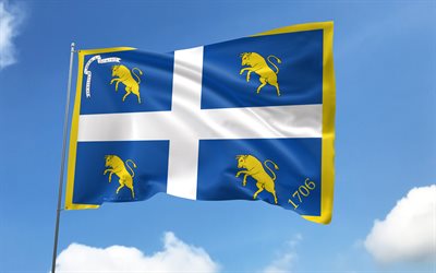 flag turin sur le mât, 4k, villes italiennes, ciel bleu, drapeau de turin, drapeaux satin ondulés, drapeau turin, villes d'italie, mât avec drapeau, jour de turin, italie, turin