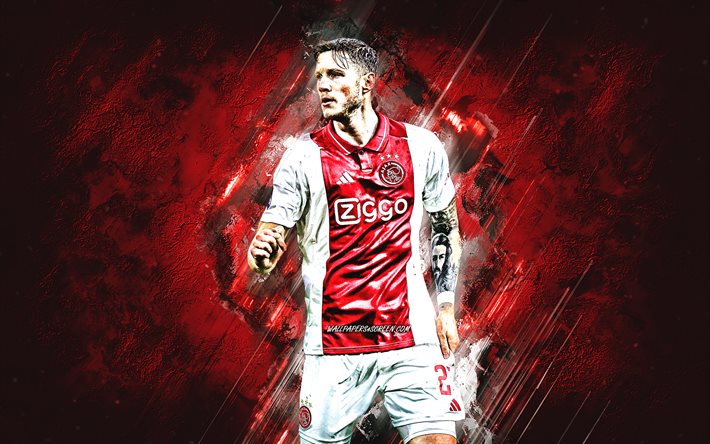 wout weghorst, afc ajax, niederländischer fußballspieler, roter steinhintergrund, grunge  kunst, ajax, niederlande, fußball