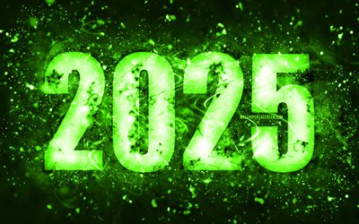 Happy New Year 2025, 4k, green neon lights, 2025 concepts, 2025 Happy New Year, neon art, creative, 2025 green background, 2025 year, 2025 green digits