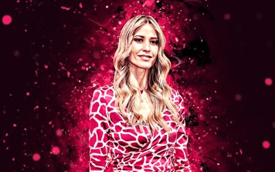 Elena Santarelli, 4k, purple neon lights, Italian actresses, superstars, Italian models, beauty, Elena Santarelli 4K