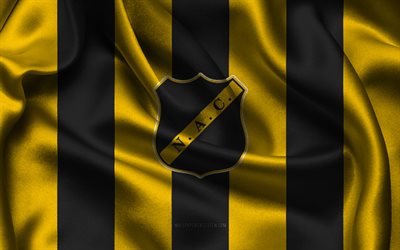 4k, logotipo de nac breda, tela de seda negra amarilla, equipo de fútbol holandés, emblema nac breda, eredivisie, nac breda, países bajos, fútbol americano, bandera nac breda